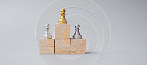 Top of golden chess pawn pieces or leader businessman. victory, leadership, business success, team, recruiting, and teamwork