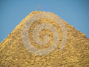 Top of the Great Pyramid of Giza also known as the Pyramid of Khufu or the Pyramid of Cheops. Giza pyramids, Egypt. Cairo - Giza.