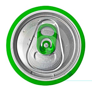 Top of a green beer can isolated on white