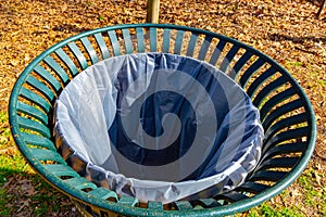 The top of a green trash can at Hermann Park Houston Texas USA