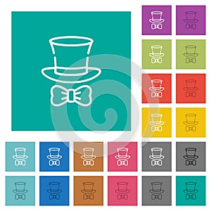 Top hat and bow tie outline square flat multi colored icons