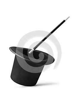 Top hat with magic wand - Stock Image