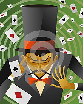 Top hat magician poker cards magic trick