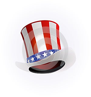 Top hat for USA Independence Day. Uncle Sam's hat vector. 4 of July celebration. Fourth of July greeting card