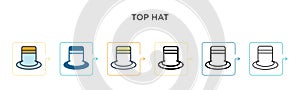 Top hat vector icon in 6 different modern styles. Black, two colored top hat icons designed in filled, outline, line and stroke