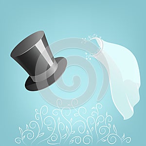 Top hat and wedding veil with floral ornament