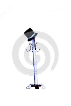 Top hat on white coat rack  on white background. Doll house interior