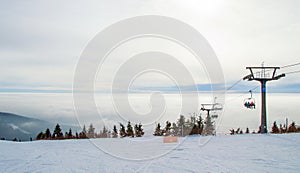 The top of the hill in the ski resort