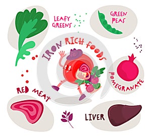 Top iron rich foods. Medical infographic in trendy style. photo