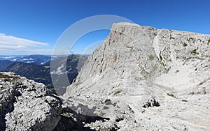 Top of the Italian mountain called CIMA ROSETTA in the Dolomites