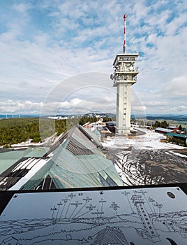 Top of the Klinovec mountain rectangular broadcasting tower