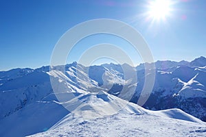 Top of Kopa Kondracka during winter with a view on Kasproway Wierch, Zakopane, Tatry mountains, Poland