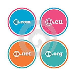 Top-level domains signs. Com, Eu, Net and Org.