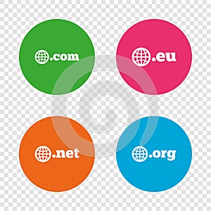Top-level domains signs. Com, Eu, Net and Org.