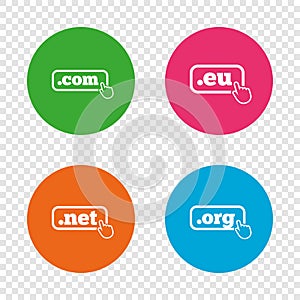Top-level domains signs. Com, Eu, Net and Org.