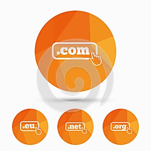 Top-level domains signs. Com, Eu, Net and Org.