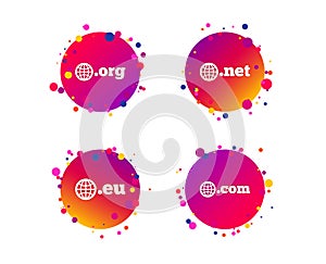 Top-level domains signs. Com, Eu, Net and Org. Vector