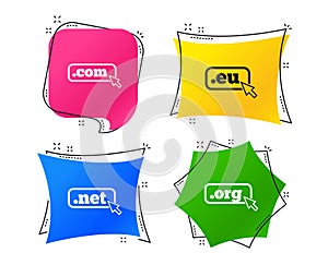 Top-level domains signs. Com, Eu, Net and Org. Vector
