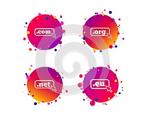Top-level domains signs. Com, Eu, Net and Org. Vector
