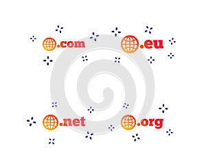 Top-level domains signs. Com, Eu, Net and Org. Vector