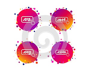 Top-level domains signs. Com, Eu, Net and Org. Vector
