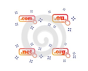 Top-level domains signs. Com, Eu, Net and Org. Vector