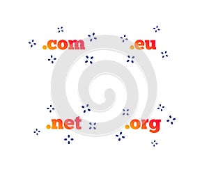 Top-level domains signs. Com, Eu, Net and Org. Vector