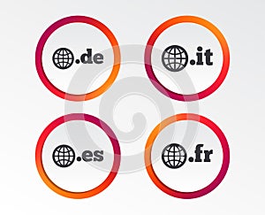 Top-level domains signs. De, It, Es and Fr.