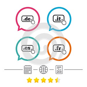 Top-level domains signs. De, It, Es and Fr.