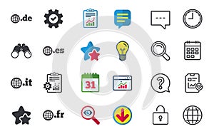 Top-level domains signs. De, It, Es and Fr.