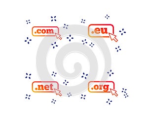 Top-level domains signs. Com, Eu, Net and Org. Vector