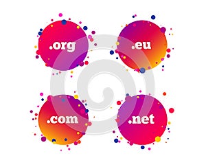 Top-level domains signs. Com, Eu, Net and Org. Vector