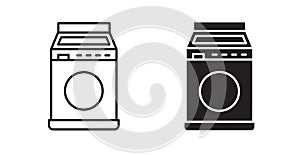 Top load washer thin line vector icon set