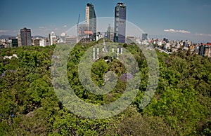 Top of modern architecture, parks and building in the centre of Mexico city