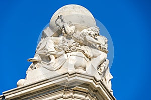 Top of the monument to Cervantes at Plaza de EspaÃ±a Square, Madrid, Spain