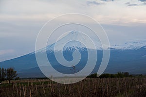 The top of Mount Ararat is covered in snow