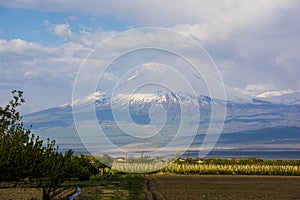 The top of Mount Ararat is covered in snow