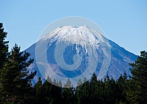 The top of the Mount Doom / Ngauruhoe covered in snow in New Zealand