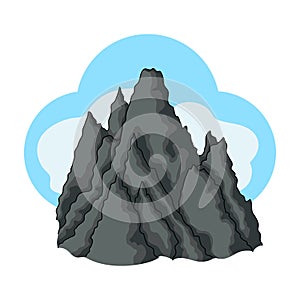 The top of the mountain in the clouds.Mountaineering single icon in cartoon style vector symbol stock illustration web.