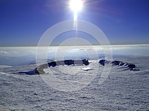 The top of the mountain covered with snow