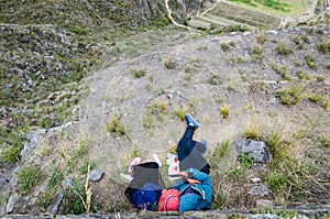 At the top of the mountain in the ruins of Ollantaytambo