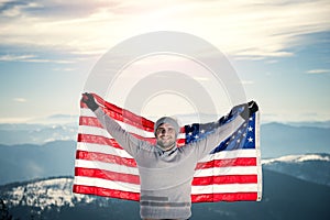Top of the mountain with USA flag