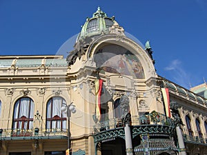 Top of the municipal house in Prague photo