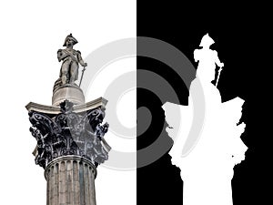 The top of Nelson\'s Column in Trafalgar Square with the statue of Horatio Nelson