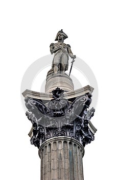 The top of Nelson's Column in Trafalgar Square with the statue of Horatio Nelson