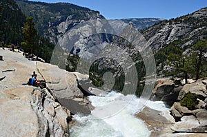 Hikers at Top of Nevada Fall, Yosemite National Park, California, United States