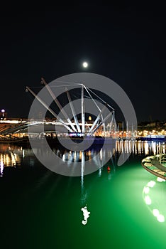 Top night view of the port of Genoa