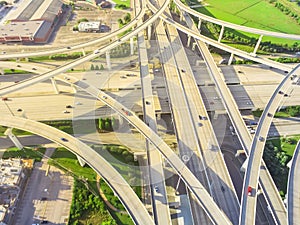 Top ninety degree view stack interchange expressway in Houston,
