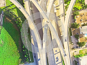 Top ninety degree view stack interchange expressway in Houston,