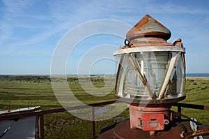On the top of Northern lighthouse,navigation mark of Tendra island natural reservation,Black Sea,Ukraine